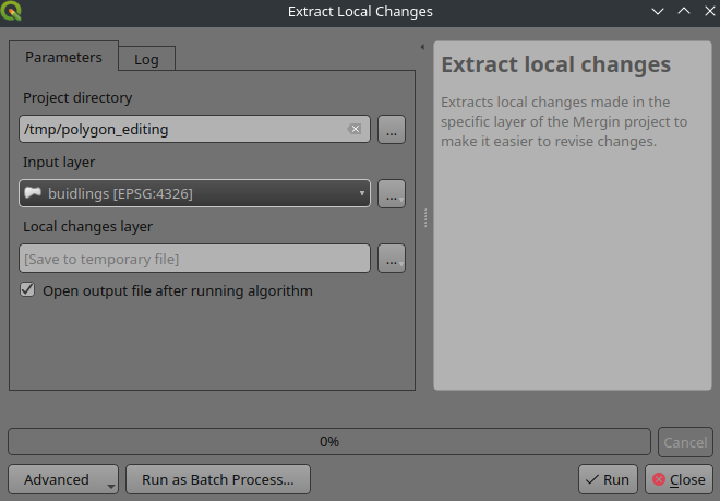 Processing tool to extract local changes