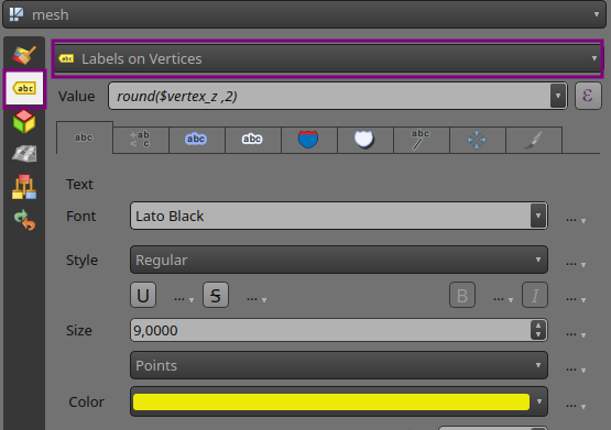 Label settings for mesh layers