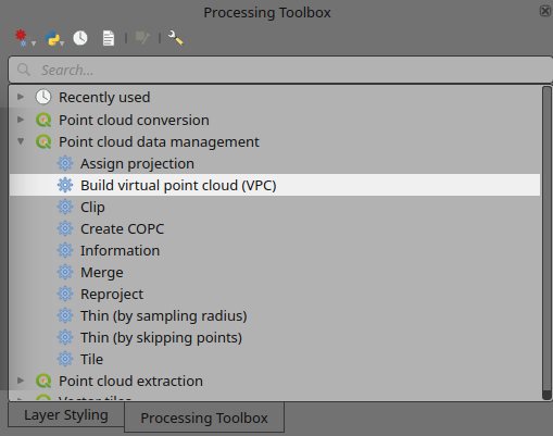 VPC in the Processing toolbox